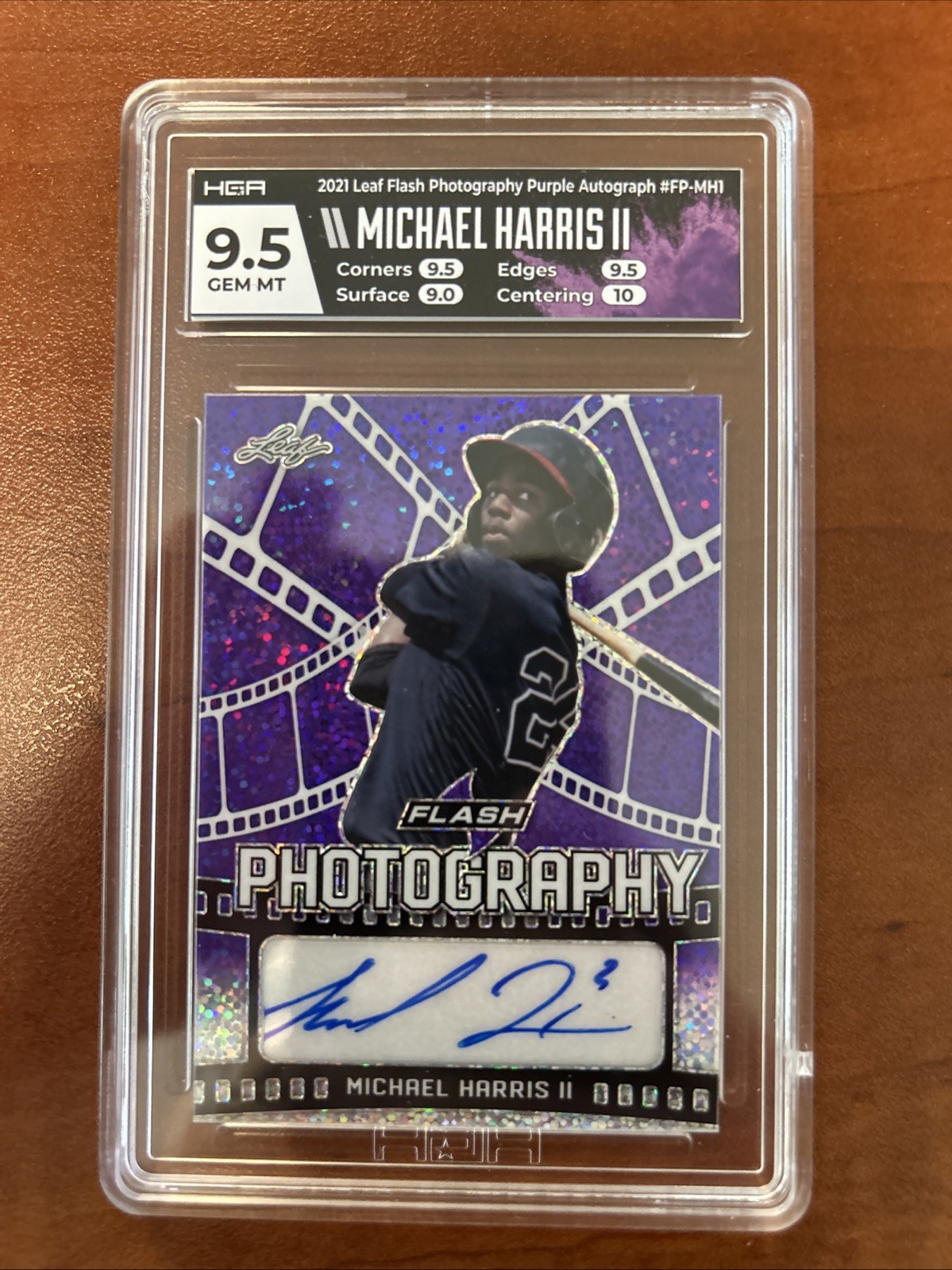 2021 Leaf Flash Photography Michael Harris II Auto #FP-MH1 Purple /75 HGA 9.5/9