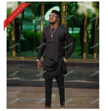 Black Color Traditional Shirts Top Shirt Solid Mens Wear Cotton Cloth Kurta