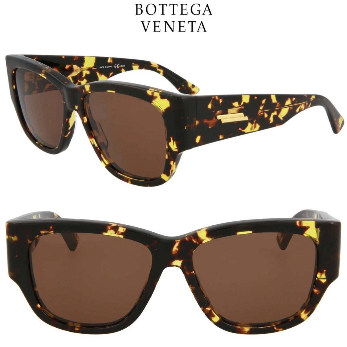 BOTTEGA VENETA NWT BV1026S 002 TORTOISE HAVANA BROWN SQUARE  display picture 1