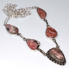 Pretty Rhodochrosite 925 Silver Plated Necklace 18