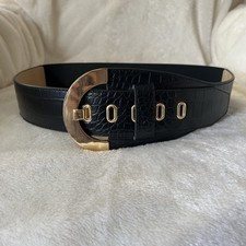 Chicos black gold embossed croc leather chunky waist belt M