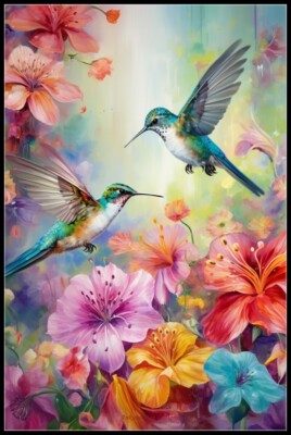 Fluttering Hummingbirds 2 - Counted Cross Stitch Patterns - Color & BW Symbols