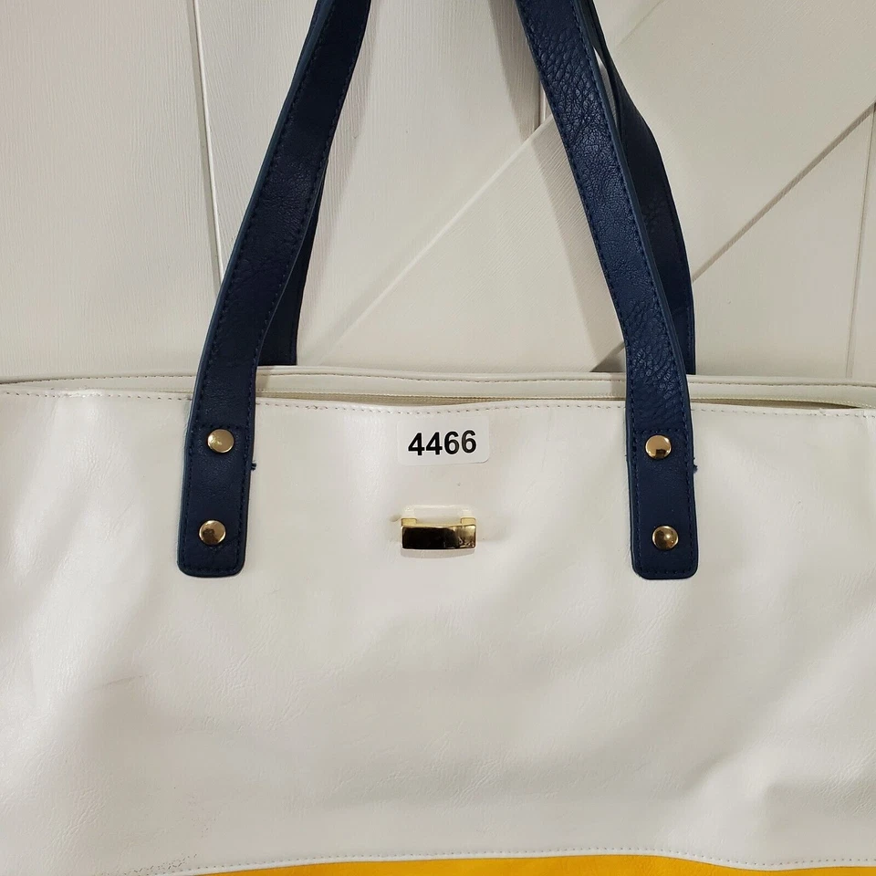 Charming Charlie Large Shoulder Bag Navy White Yellow Tote Purse - Image 3 of 4