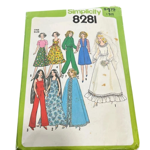 Simplicity 8281 Vintage Sewing Pattern Doll Clothes Wedding Gown Evening Wear