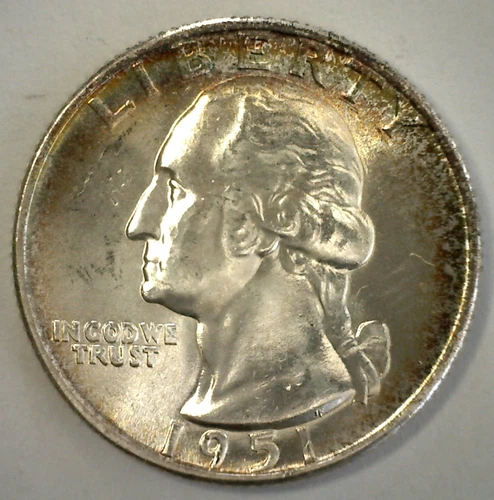 1951 BU Washington Quarter Toned Uncirculated Silver 25c Coin Twenty Five Cents