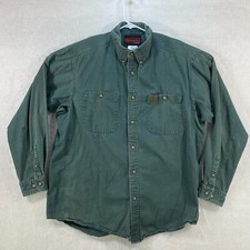 Riggs Workwear Wrangler Long Sleeve Button Up Green Shirt Mens XL 100 Cotton