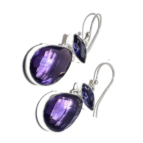 African Amethyst Gemstone 925 Sterling Silver Handmade Jewelry Earrings 1.80" - Picture 6 of 12
