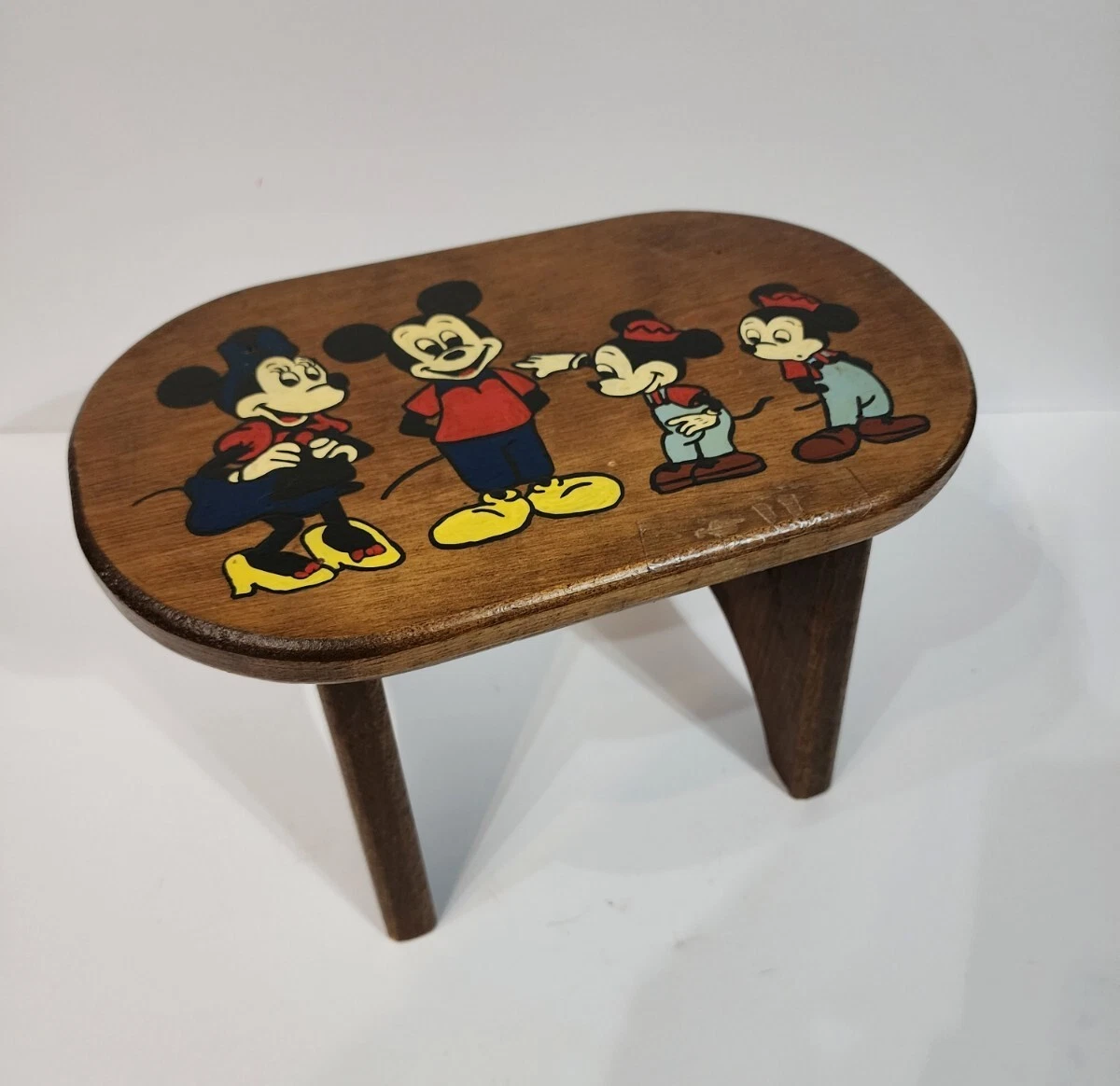 Vtg Wood HandPainted Childs Step Stool Disney Mickey Minnie Morty Ferdie mouse