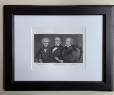 US President Jackson,Webster & Clay Original Lg AntiqueEngraving By Sartain 1846