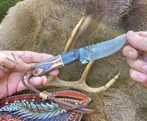 Damascus Knife, Pancake Sheath Combo Westerm Style Tooled Leather Roper Cowboy. - Picture 4 of 5