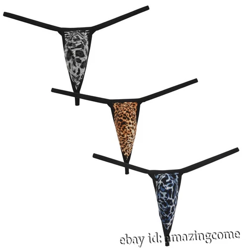 Mens G String Thong Underwear Extreme Micro Bikini Tanga Leopard Print T Back