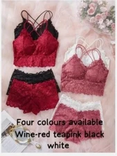 knit fabric romance lace lingerie set sexy&vibrant colours Wth Removable Padded 