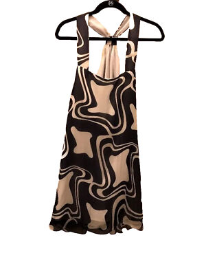 Milly Blue Silk Abstract Print Halter Back Dress Size 2  
