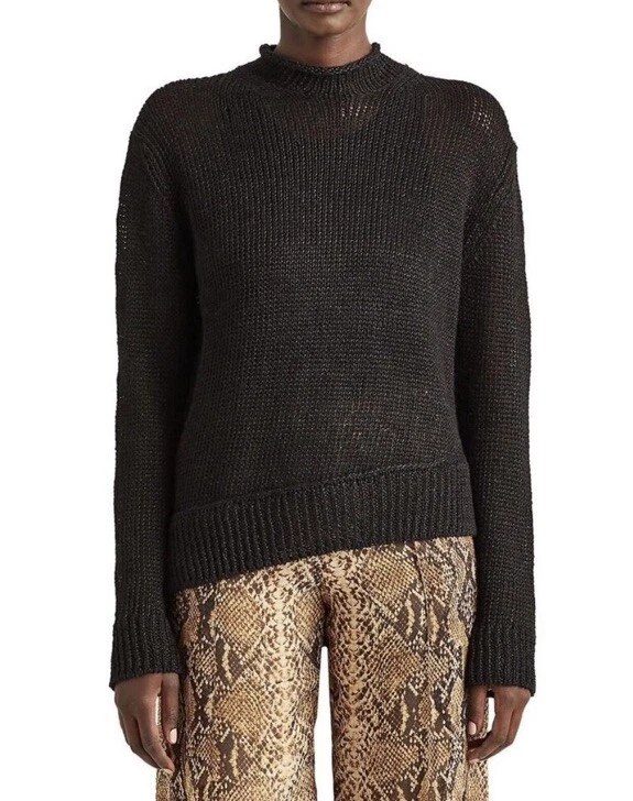 NWT $690 Ralph Lauren Collection Asymmetrical Linen Roll neck Sweater Black Sz L - Image 2 of 4