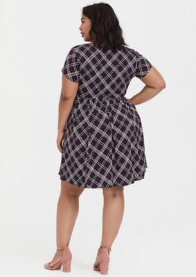 torrid purple plaid dress Womens Torrid Purple Plaid Challis Skater Dress Size 0 12 large NWT