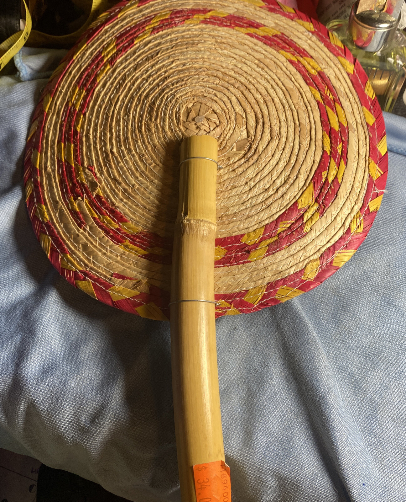 Wicker Hand Fan Vintage 1978 Gem