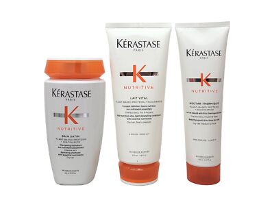 Kerastase TRIO Nutritive Bain Satin, Lait Vital Conditioner 6.7oz and Nectar ...