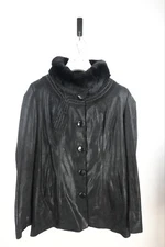 E Socco international furs black jacket with rabbit fur collar size EU50/ AU14