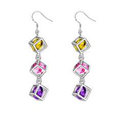 Sterling Silver Square Cubic Zirconia CZ Drop Dangling Earrings Gift PE63