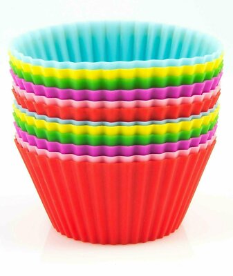 12 Reusable Silicone Baking Cups Cupcake Liners--Vibrant, Flexible Molds