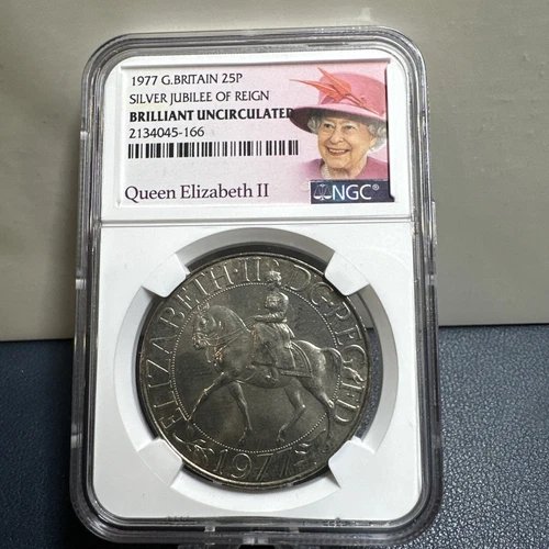 Queen Elizabeth II: 1977 Great Britain 25 P (“Silver Jubilee Crown”) NGC...