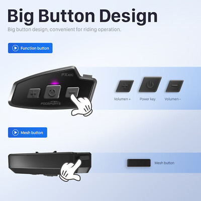 FODSPORTS FX10C Motorcycle Bluetooth Mesh Intercom Headset