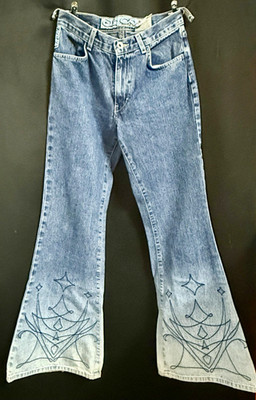 Vintage JNCO Girlie Stuff FUNTASTIK 26  Flare Jeans USA Size 5 Embroidered Y2K