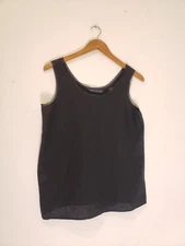 Preston York Sz 12 Black Linen Mesh Trim Tank Top Vtg 90s