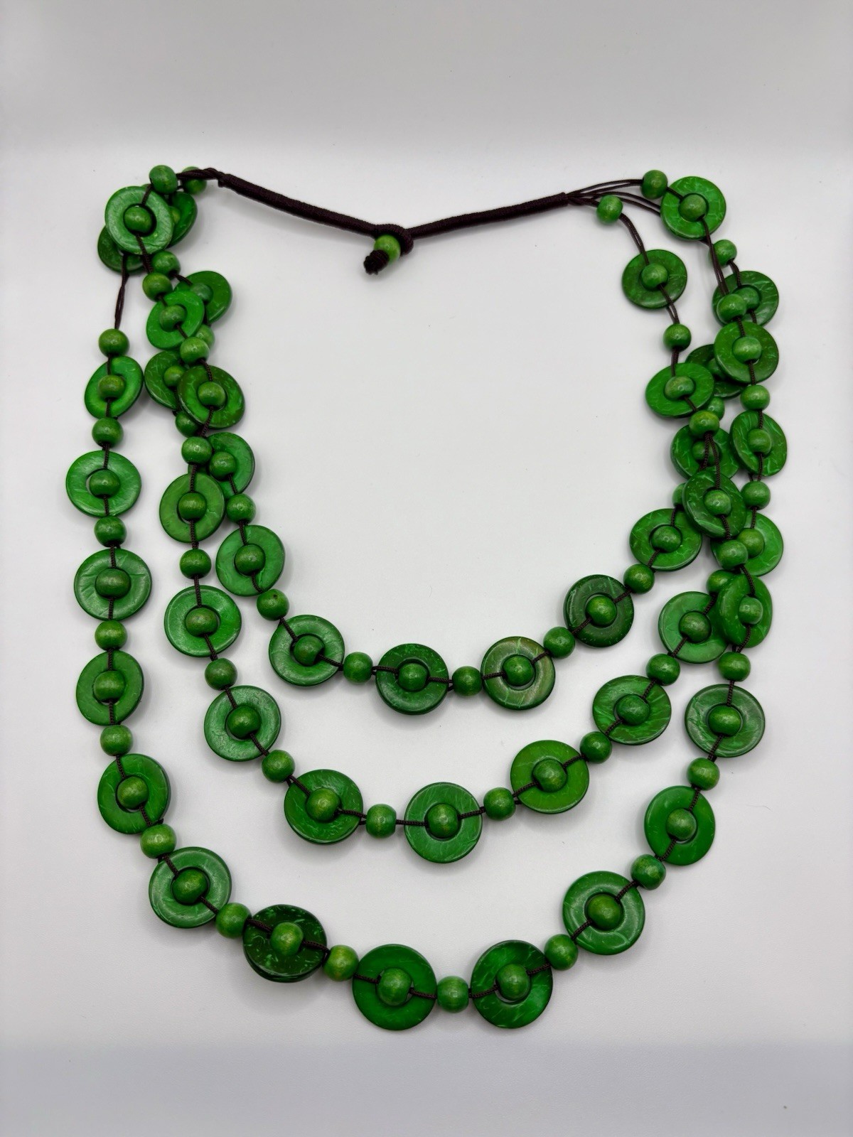Green MultiStrand Wooden Coconut Shell Beaded Dis… - image 2