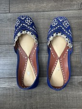 Traditional Blue And Gold Indian Bridal Wedding Punjabi Jutti Leath Shoes
