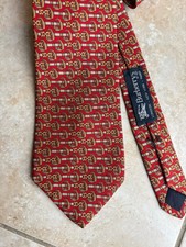 Burberry's vtg Silk Tie Red Gold Equestrian Horsebit Chain Made in USA