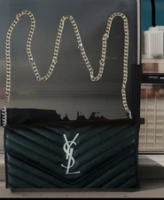YSL Saint Laurent Silver Chain Purse Black Women Crossbody Bag (No Box)