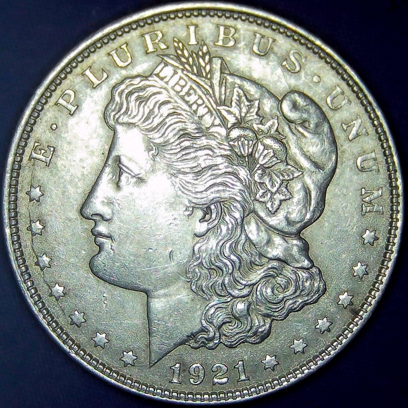1921-P Morgan; Cartwheel/Lusterous/Lite Gold Toning; INTERESTING OBV/REV CRACKS!