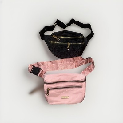 2-Pack Waist Bag Set Adjustable Belt Fanny Pack Combo Black/Pink Travel Pouch