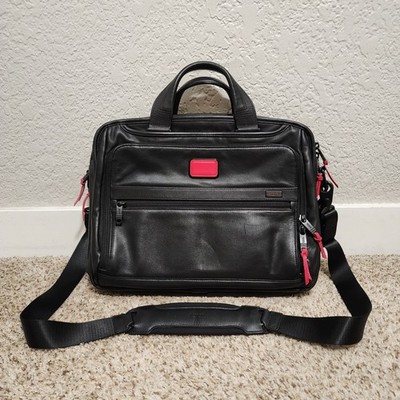TUMI Alpha 2 Black Red Accent Leather 15'' Laptop Brief Expandable Bag 96132D2