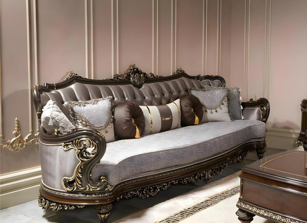 Elegantes Graues 3-Sitzer Sofa Aus Textil Und Holz-image