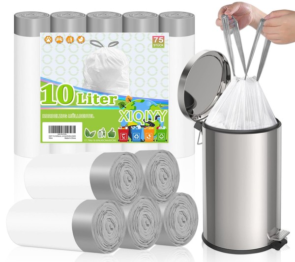 MüLlbeutel Bad BüRo Zugband Weiß Klein Hygienisch ReißFest 10L 75 StüCk-image