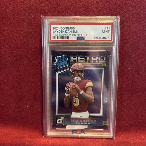 JAYDEN DANIELS 2024 PANINI DONRUSS RETRO RATED ROOKIE PSA 9