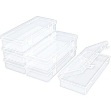 6 Pack Clear Plastic Storage Containers with Hinged Lids for Beads Crafts