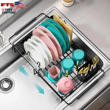 Expandable In Sink Dish Drying Rack Adjustable Rustproof Utensil Holder