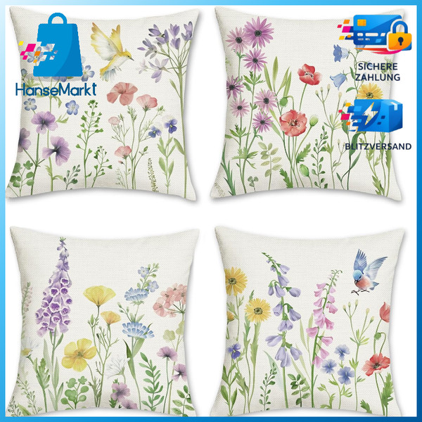 KissenbezüGe 4Er Set Blumen 45X45 Cm Polyester Dekoration Garten Sofa-image