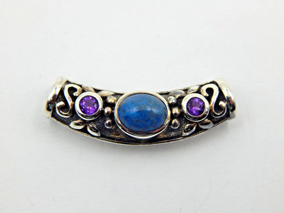 SU 925 Sterling Silber Röhre Dia Anhänger mit Denim Lapis & Amethyst Steinen