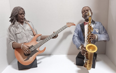 Resin Jazz Musician Figurines Lot of 2  Guitar And Sax Decor