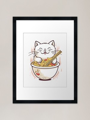 Cat and Ramen Framed Art Print Framed Wall Art Poster Canvas Print Picture