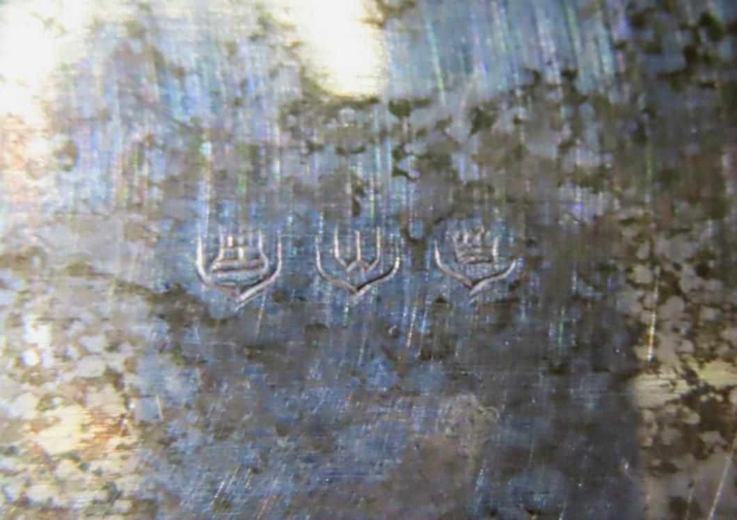 Antique Silver Plate Silent Butler Crumb Catcher Wood Handle w/ Lion & Crown