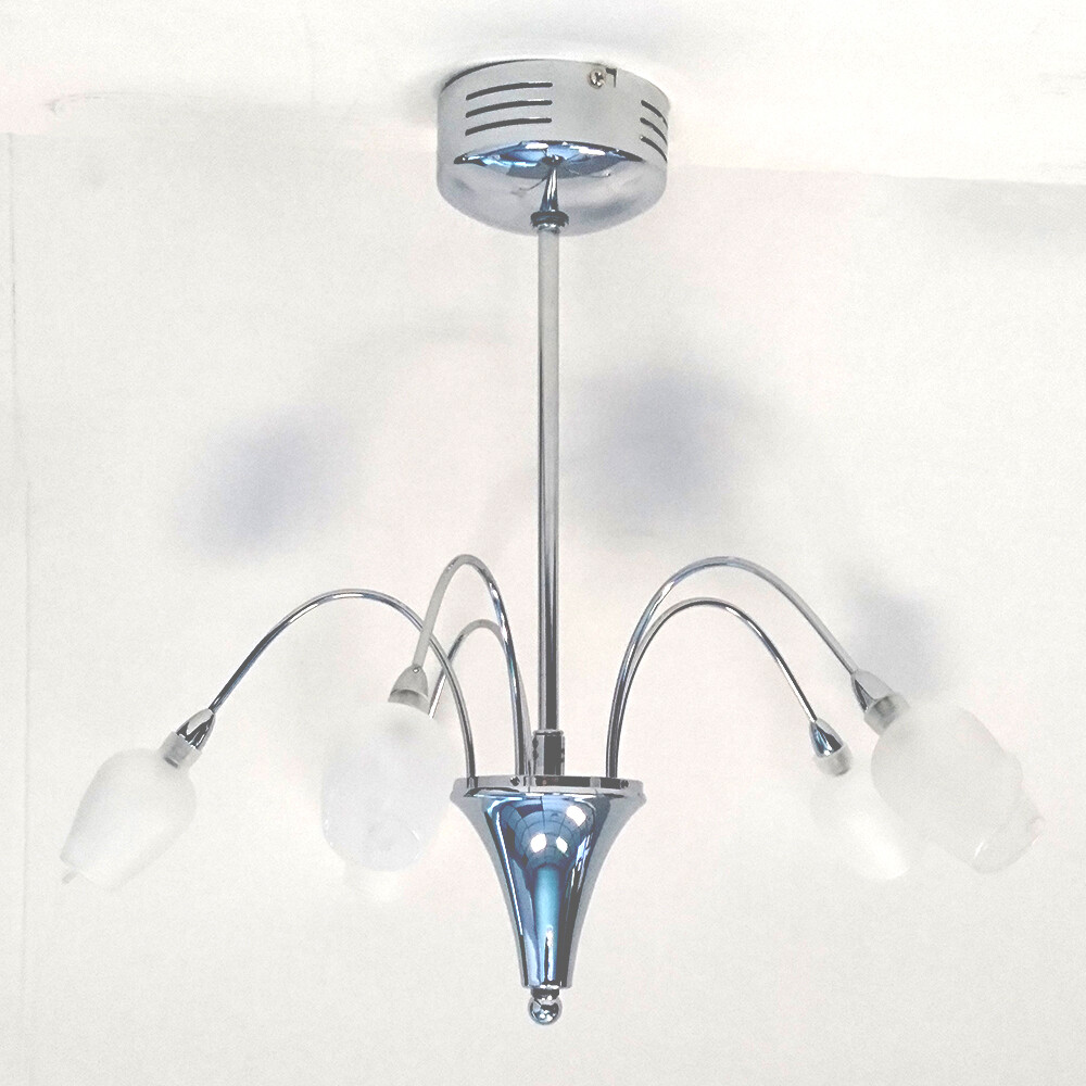 Litecraft Ceiling Light Semi Flush 5 Arm With Floral Shades - Chrome Clearance