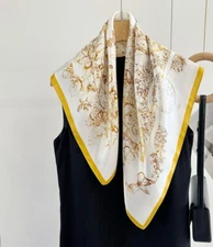 100% Mulberry Silk Scarf Women Square Wrap Neckerchief  26" Printing Bandana Q99