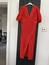 Anthropologie Red Pleated Midi Dress V Neck Size Xs Short Sleeved front Split