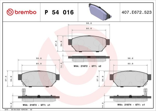 Brembo P 54 016 Bremsbelagsatz, Scheibenbremse FüR Mitsubishi Proton-image