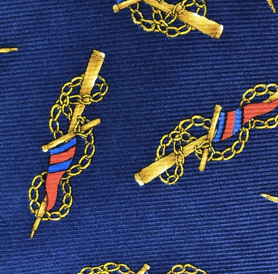 Chanel Paris Gold Bracelet Red Flag Blue Silk Tie ~ Made in Italy ~ 3.75” - Image 4 of 4